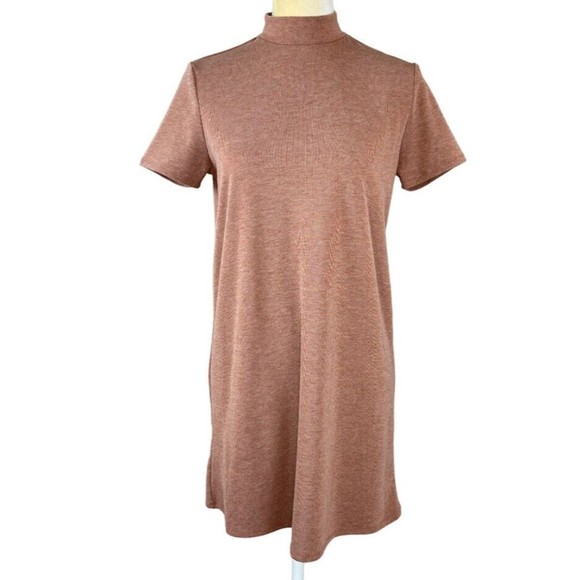 Women Dress Shirt Small Brown Stretch short sleeve Forever 21 Mini Shift - Picture 3 of 10